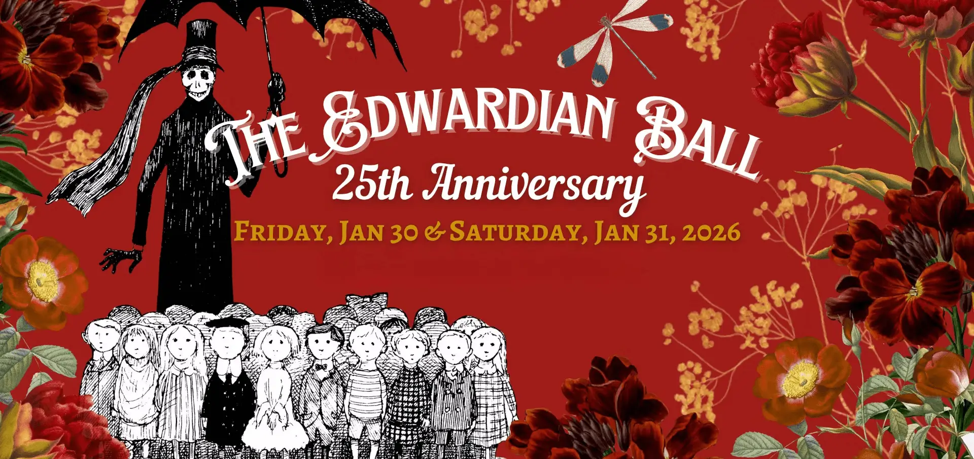 Edwardian Ball 25th Anniversary poster with illustrations.