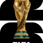 Golden FIFA World Cup trophy on black background